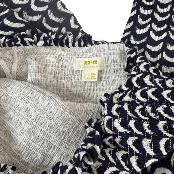 Maeve by Anthropologie Smocked Halter Jumpsuit Romper Size 4 Navy White - Picture 7 of 10